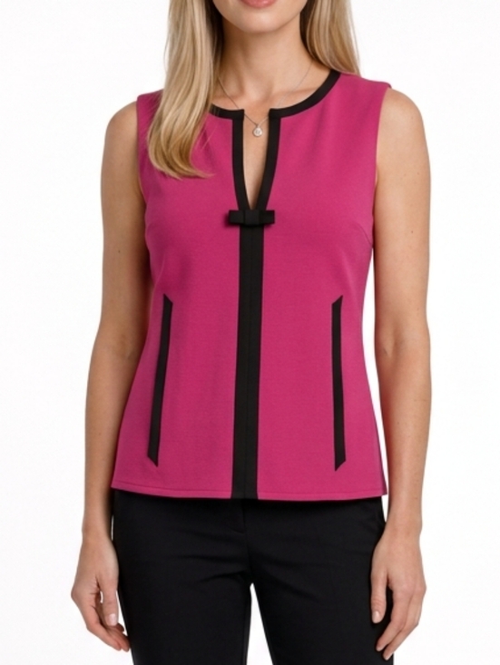 Carolyn Taylor Sweaters - Carolyn Tayler Pink With Black Trim Bow Detail Sleeveless Sweater Size L